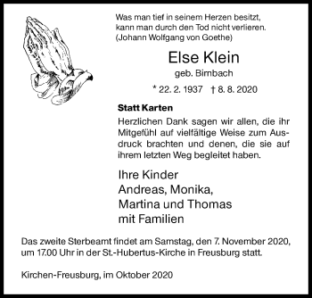 Traueranzeige von Else Klein von Siegener Zeitung