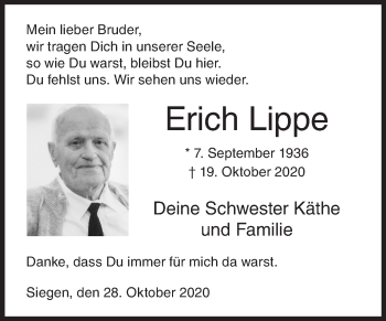 Traueranzeige von Erich Lippe von Siegener Zeitung