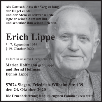 Traueranzeige von Erich Lippe von Siegener Zeitung