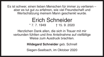 Traueranzeige von Erich Schneider von Siegener Zeitung
