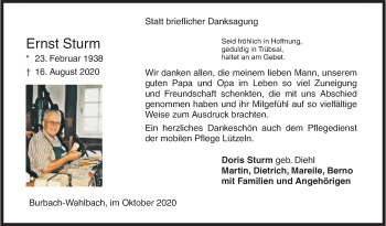 Traueranzeige von Ernst Sturm von Siegener Zeitung