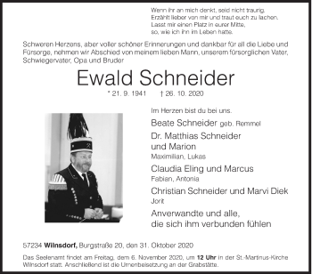 Traueranzeige von Ewald Schneider von Siegener Zeitung