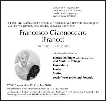 Traueranzeige von Francesco Giannoccaro von Siegener Zeitung