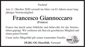 Traueranzeige von Francesco Giannoccaro von Siegener Zeitung