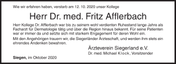 Traueranzeige von Fritz Afflerbach von Siegener Zeitung