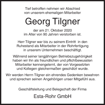 Traueranzeige von Georg Tilgner von Siegener Zeitung