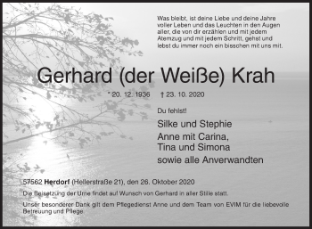 Traueranzeige von Gerhard Krah von Siegener Zeitung