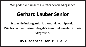 Traueranzeige von Gerhard Lauber von Siegener Zeitung