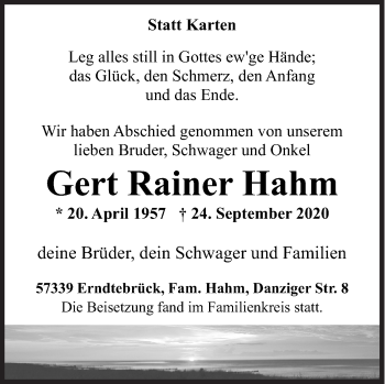 Traueranzeige von Gert Rainer Hahm von Siegener Zeitung