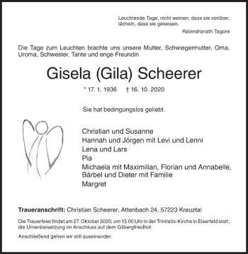 Traueranzeige von Gisela Scheerer von Siegener Zeitung