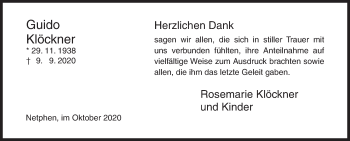 Traueranzeige von Guido Klöckner von Siegener Zeitung