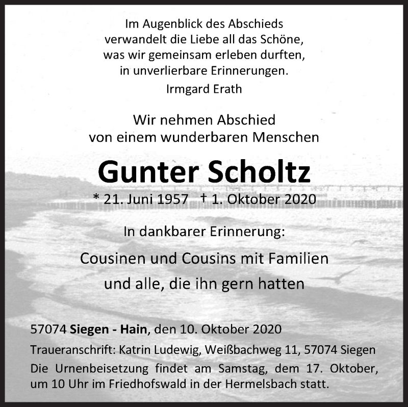 Traueranzeige für Gunter Scholtz vom 10.10.2020 aus Siegener Zeitung