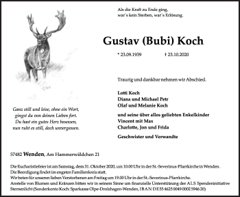 Traueranzeige von Gustav Koch von Siegener Zeitung