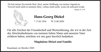 Traueranzeige von Hans-Georg Dickel von Siegener Zeitung
