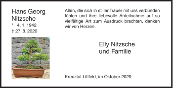 Traueranzeige von Hans Georg Nitzsche von Siegener Zeitung
