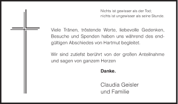 Traueranzeige von Hartmut Geisler von Siegener Zeitung