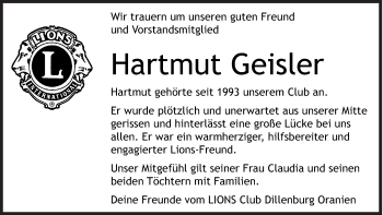 Traueranzeige von Hartmut Geister von Siegener Zeitung