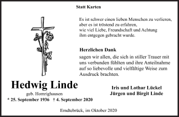 Traueranzeige von Hedwig Linde von Siegener Zeitung