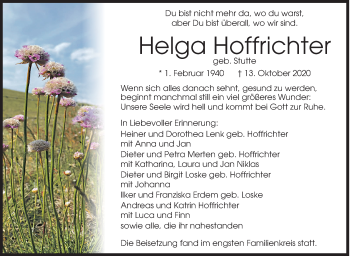 Traueranzeige von Helga Hoffrichter von Siegener Zeitung