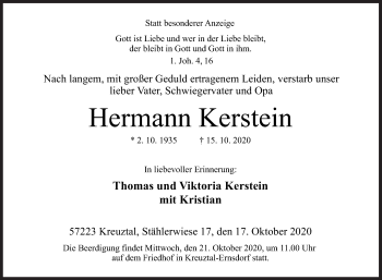 Traueranzeige von Hermann Kerstein von Siegener Zeitung