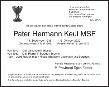 Traueranzeige von Hermann Keul von Siegener Zeitung