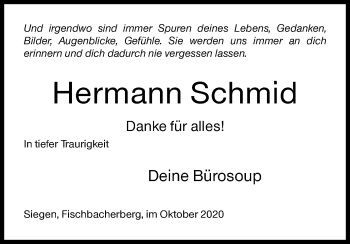 Traueranzeige von Hermann Schmid von Siegener Zeitung