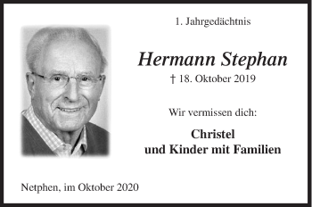 Traueranzeige von Hermann Stephan von Siegener Zeitung