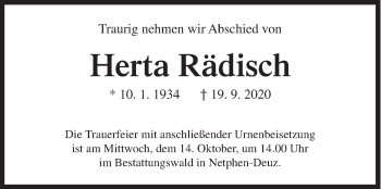 Traueranzeige von Herta Rädisch von Siegener Zeitung