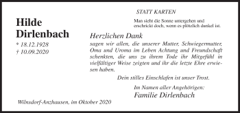Traueranzeige von Hilde Dirlenbach von Siegener Zeitung