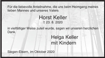 Traueranzeige von Horst Keller von Siegener Zeitung