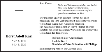 Traueranzeige von Horst Adolf Karl von Siegener Zeitung