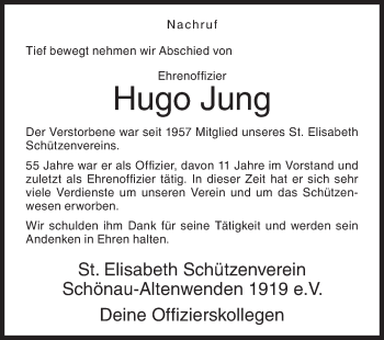 Traueranzeige von Hugo Jung von Siegener Zeitung