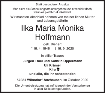 Traueranzeige von Ilka Maria Monika Hoffmann von Siegener Zeitung