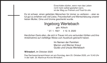 Traueranzeige von Ingeborg Wertebach von Siegener Zeitung