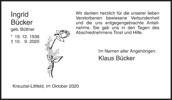 Traueranzeige von Ingrid Bücker von Siegener Zeitung