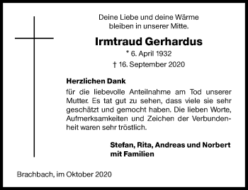 Traueranzeige von Irmtraud Gerhardus von Siegener Zeitung