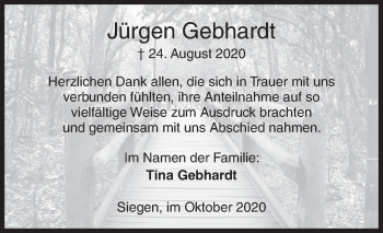 Traueranzeige von Jürgen Gebhardt von Siegener Zeitung