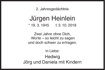 Traueranzeige von Jürgen Heinlein von Siegener Zeitung