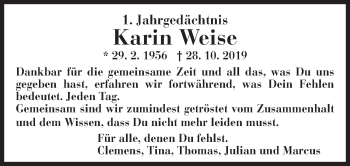 Traueranzeige von Karin Weise von Siegener Zeitung