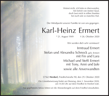 Traueranzeige von Karl-Heinz Ermert von Siegener Zeitung