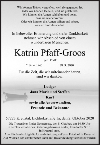 Traueranzeige von Katrin Pfaff-Groos von Siegener Zeitung