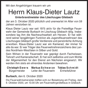 Traueranzeige von Klaus-Dieter Lautz von Siegener Zeitung