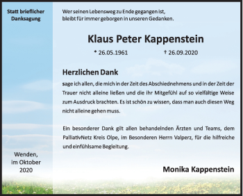 Traueranzeige von Klaus Peter Kappenstein von Siegener Zeitung