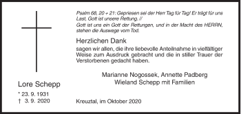 Traueranzeige von Lore Schepp von Siegener Zeitung