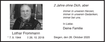 Traueranzeige von Lothar Frommann von Siegener Zeitung