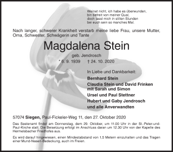 Traueranzeige von Magdalena Stein von Siegener Zeitung