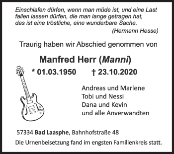 Traueranzeige von Manfred Herr von Siegener Zeitung