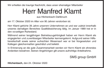 Traueranzeige von Manfred Klamt von Siegener Zeitung