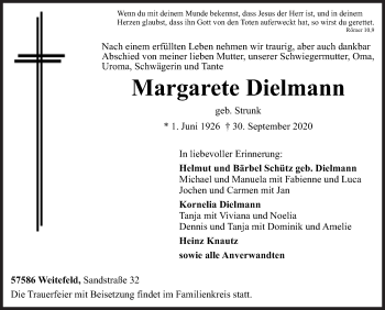 Traueranzeige von Margarete Dielmann von Siegener Zeitung