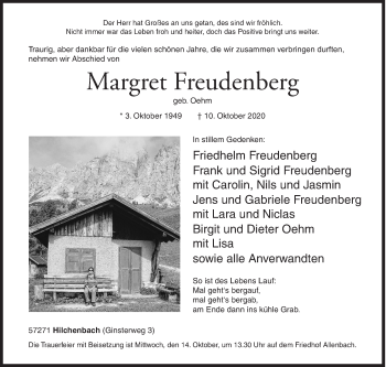Traueranzeige von Margret Freudenberg von Siegener Zeitung
